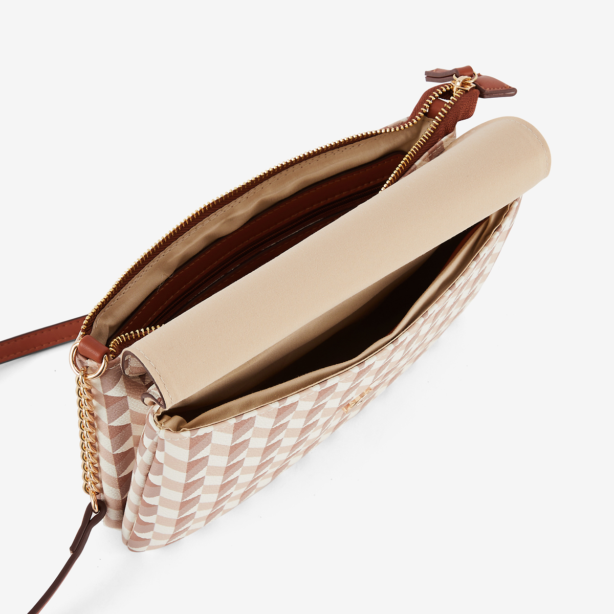 Sac à bandoulière à motif monogramme beige