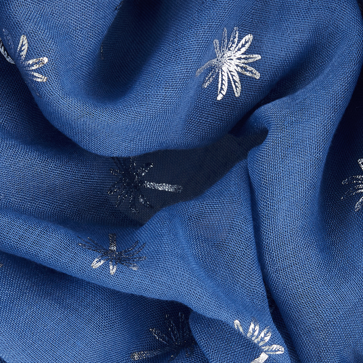 Foulard bleu à motif palmier doré