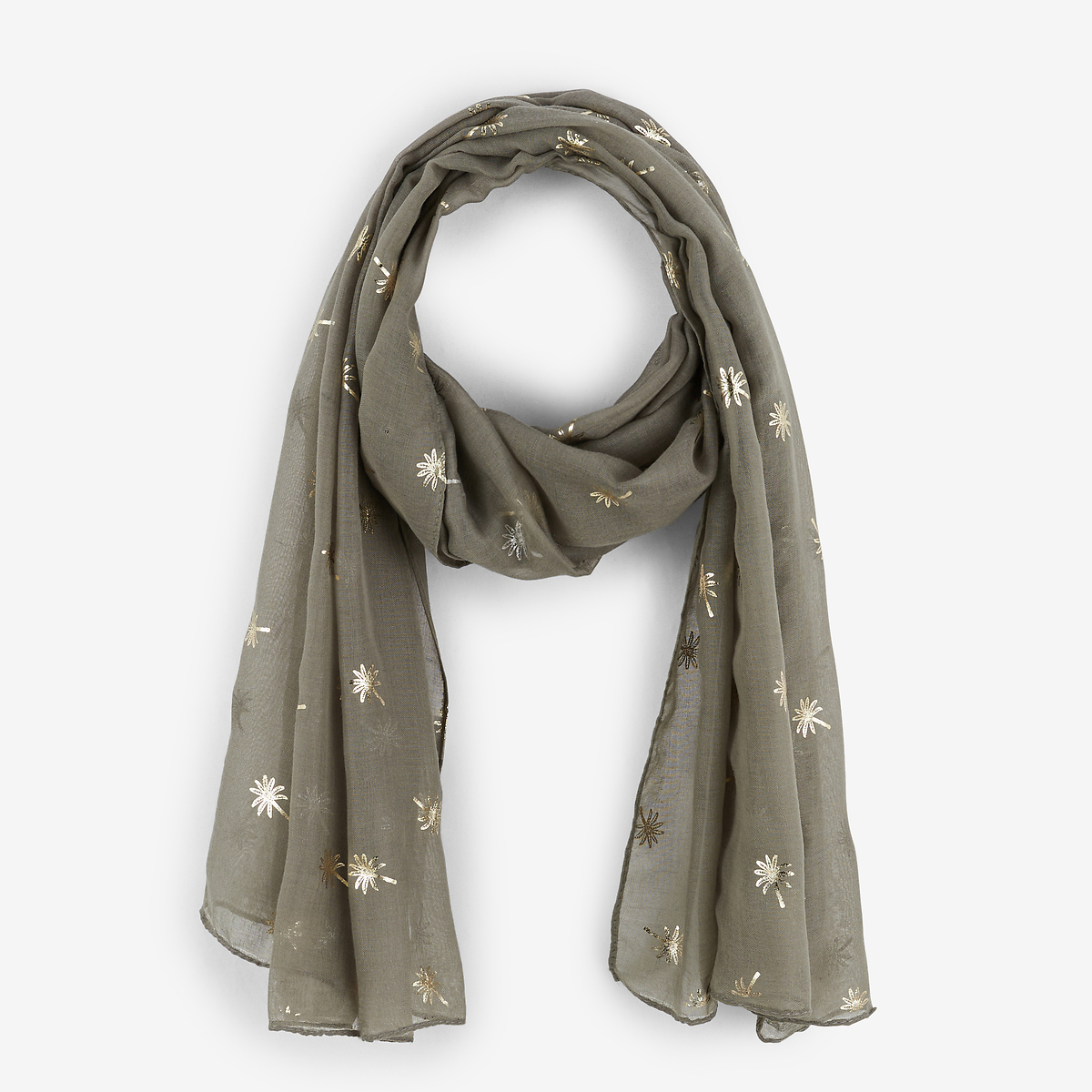 Foulard kaki à motif palmier doré