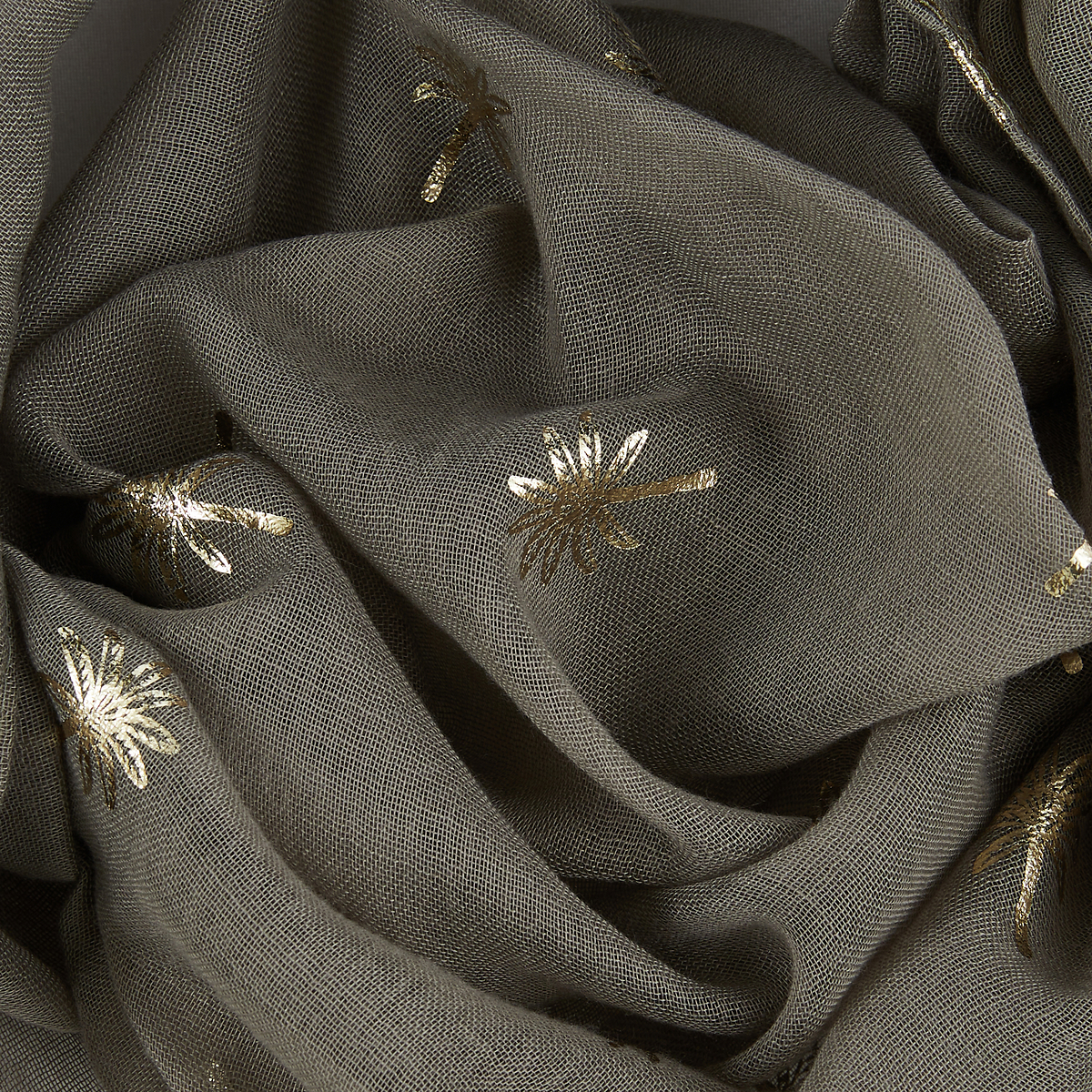Foulard kaki à motif palmier doré