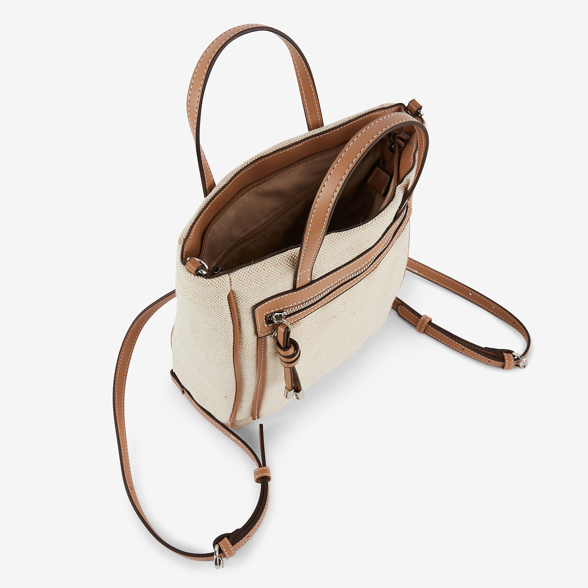 Sac à dos bi matière beige et camel