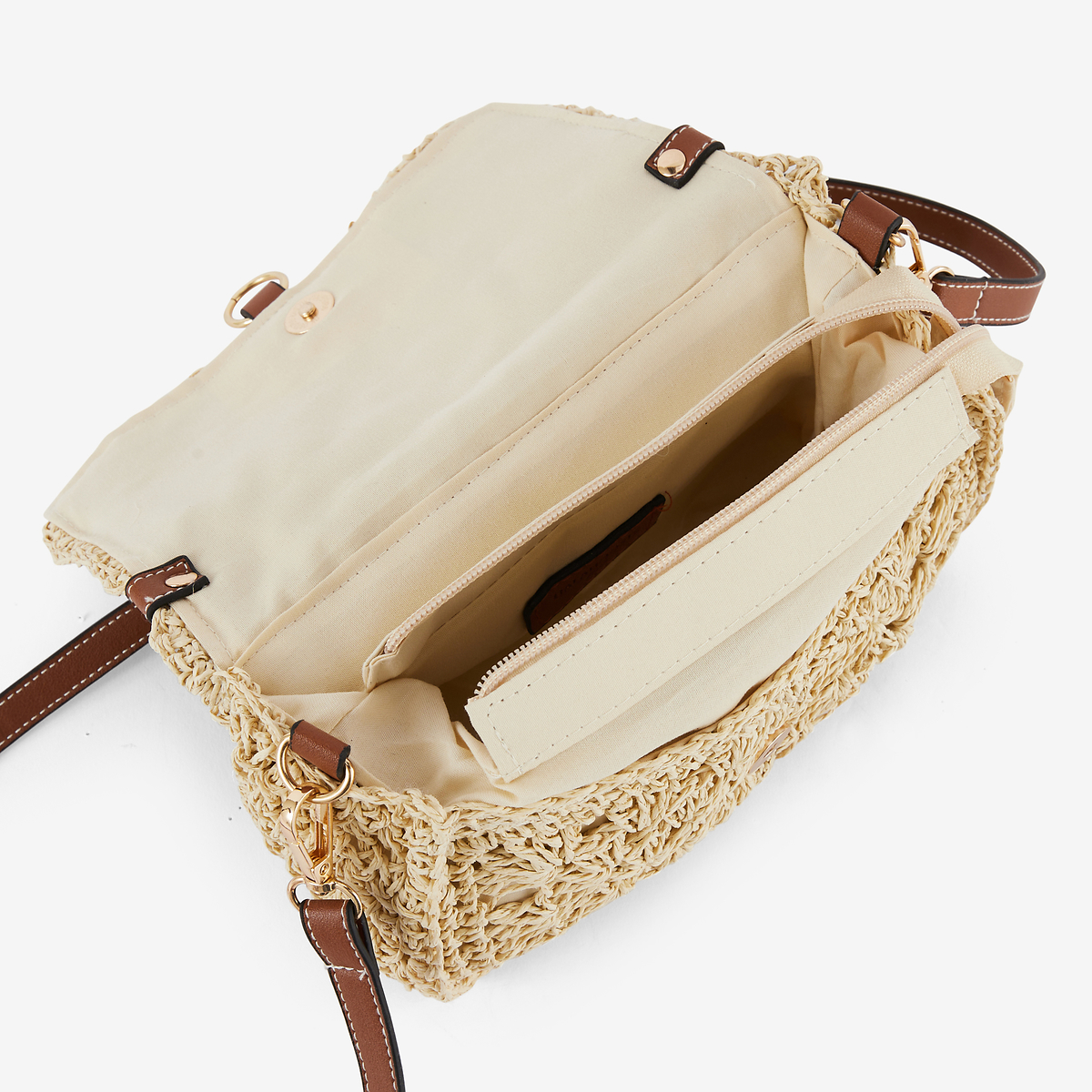 Sac à bandoulière raphia macramé beige