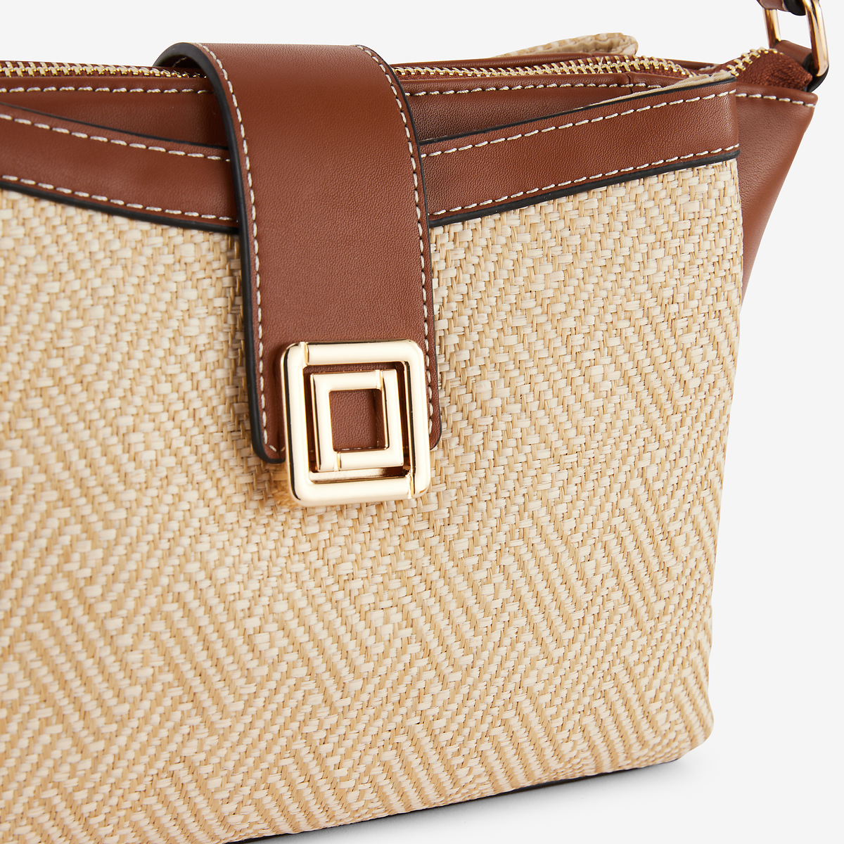 Sac à bandoulière bi matière camel et beige