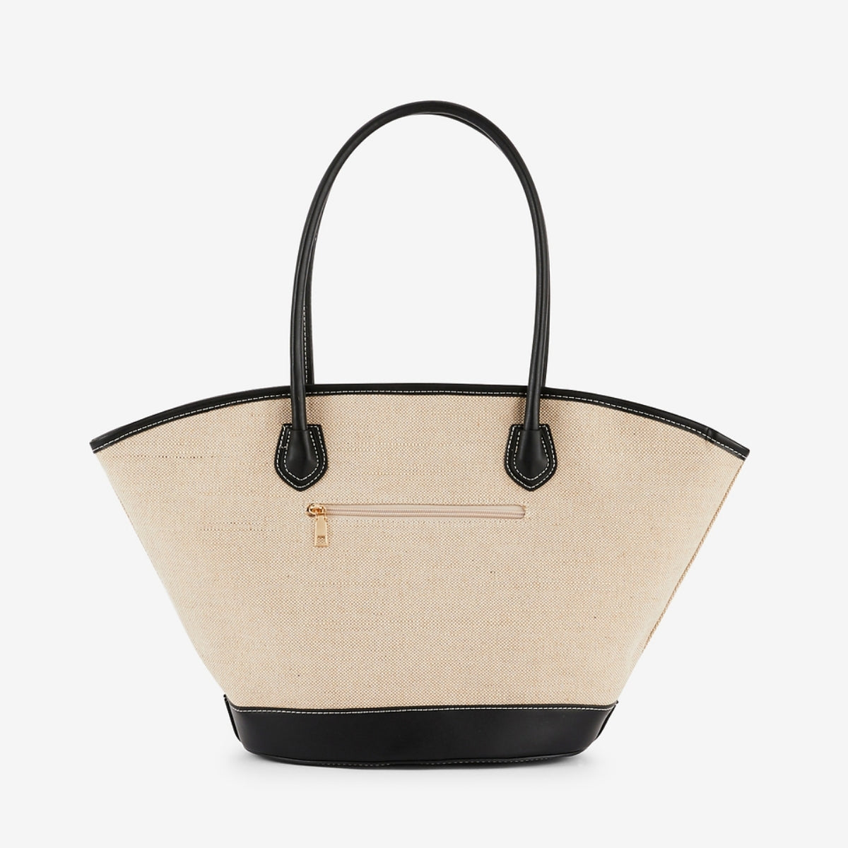 Grand cabas textile noir et beige avec logo