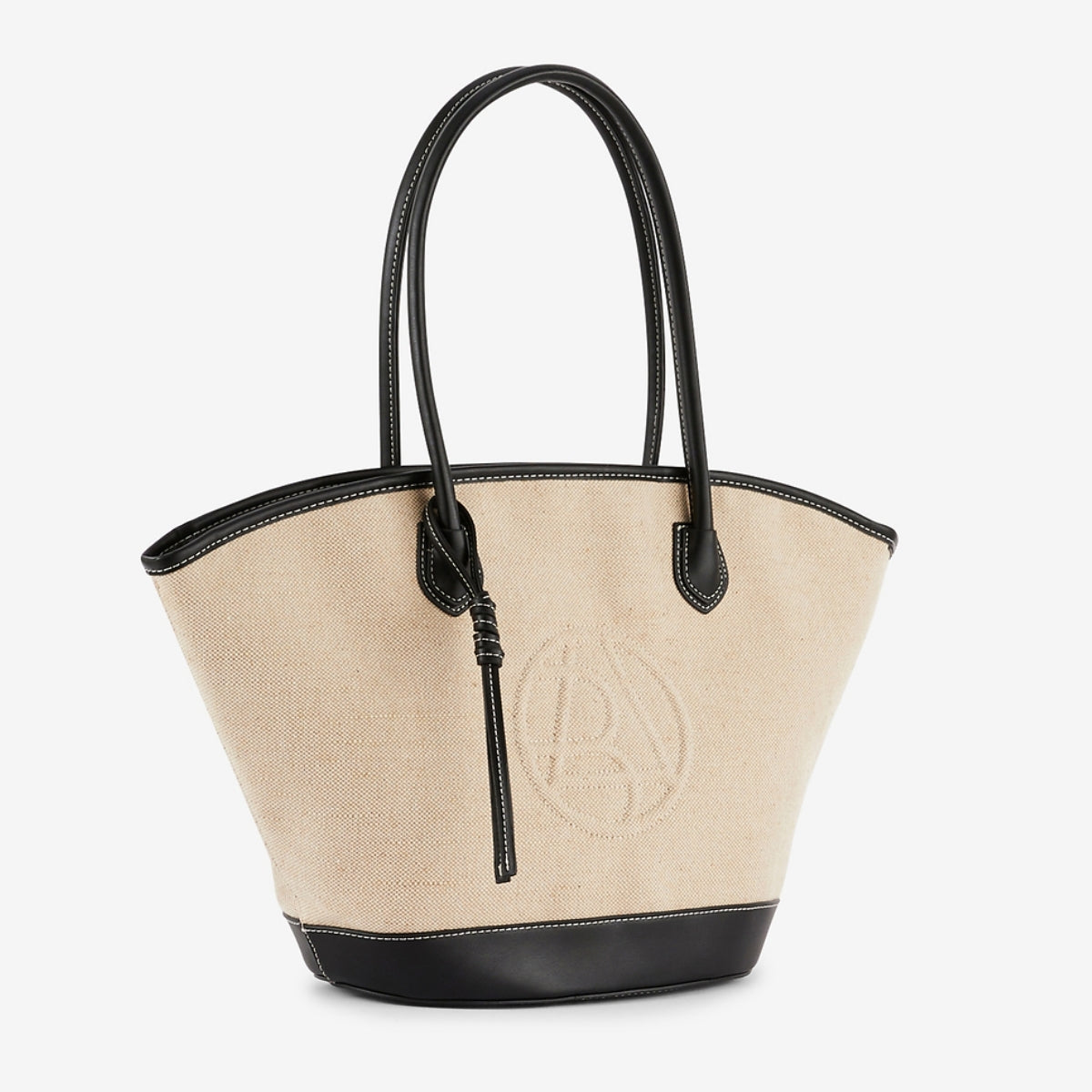 Grand cabas textile noir et beige avec logo