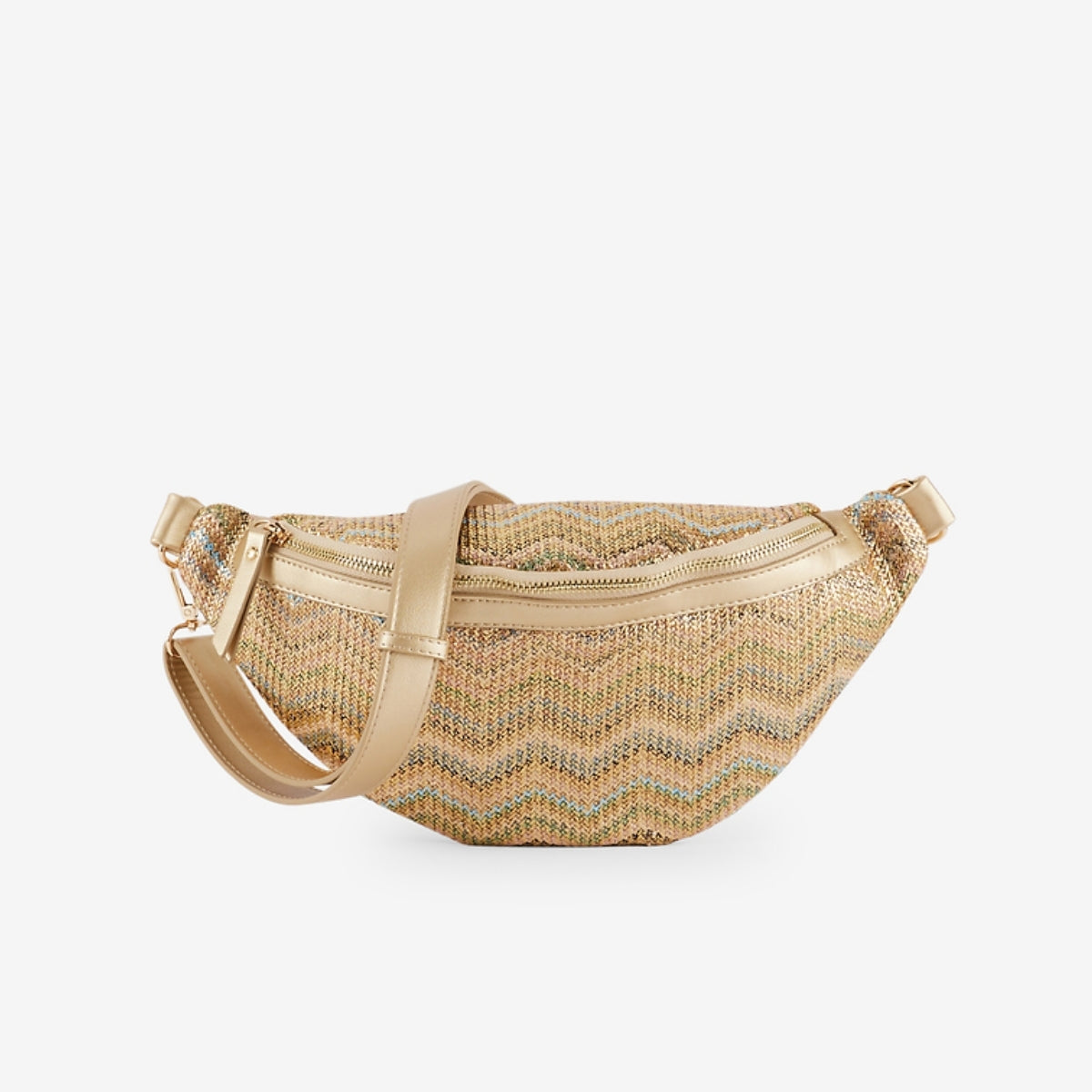 Sac banane effet paille motif zigzag multicolore