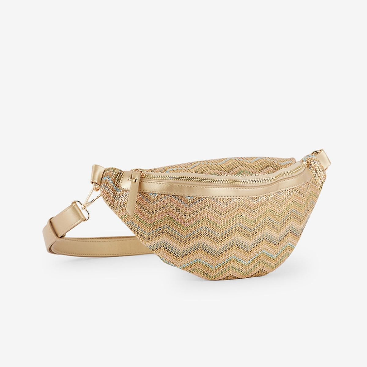 Sac banane effet paille motif zigzag multicolore