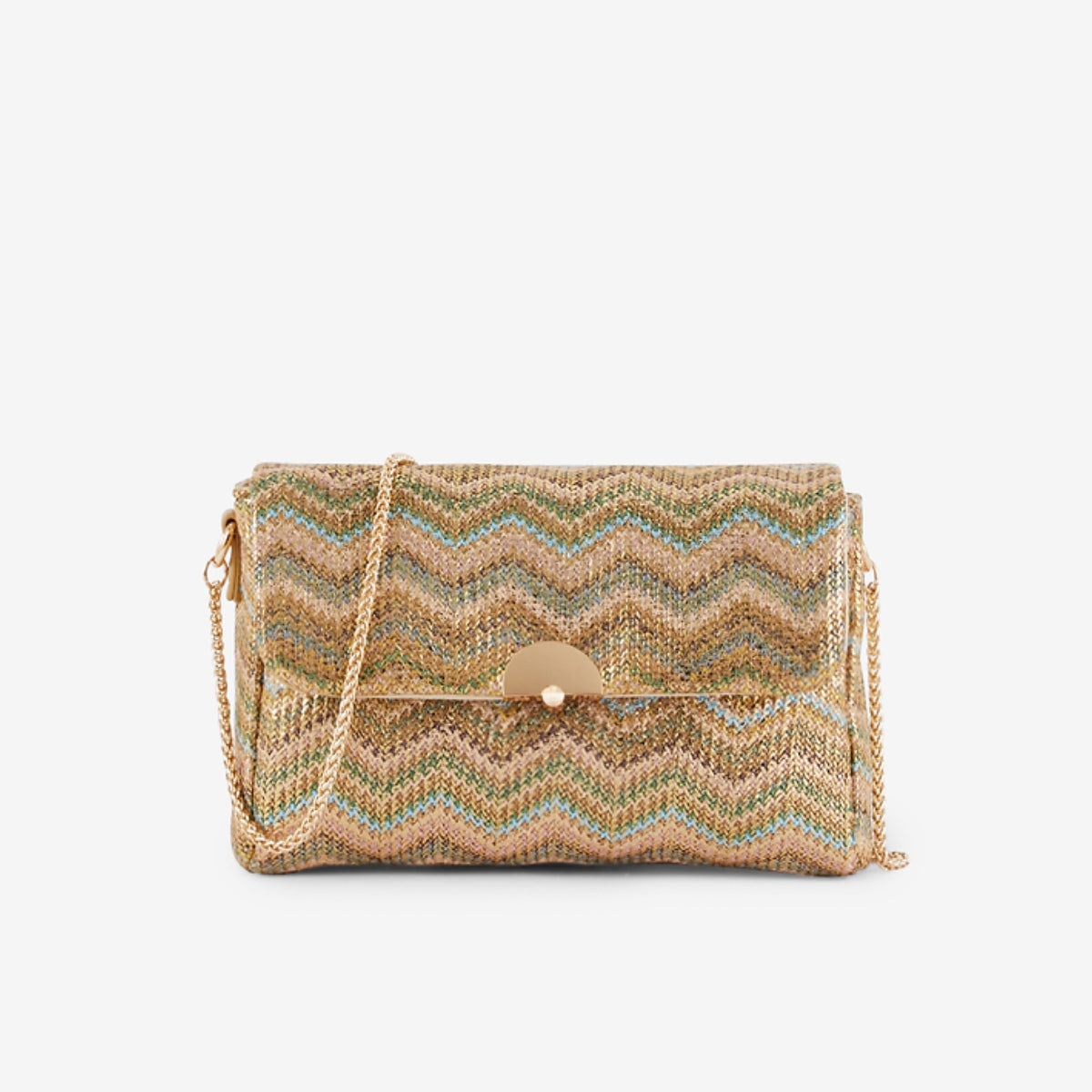 Sac à bandoulière effet paille motif zigzag multicolore