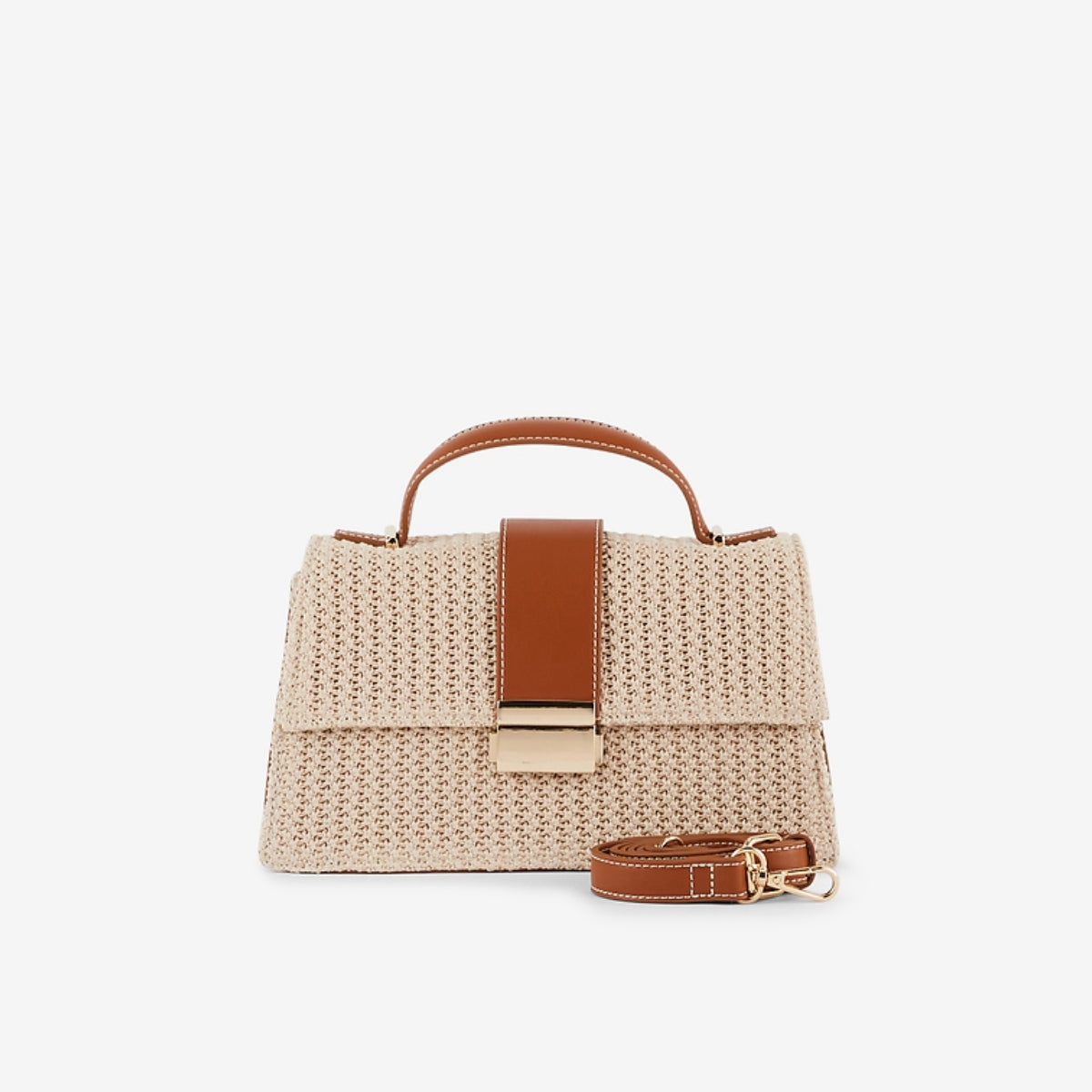 Sac à bandoulière trapèze effet paille camel