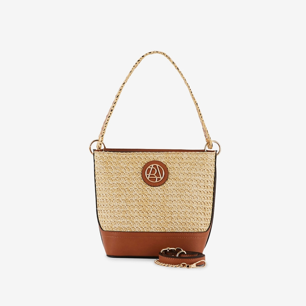 Petit sac seau effet paille camel
