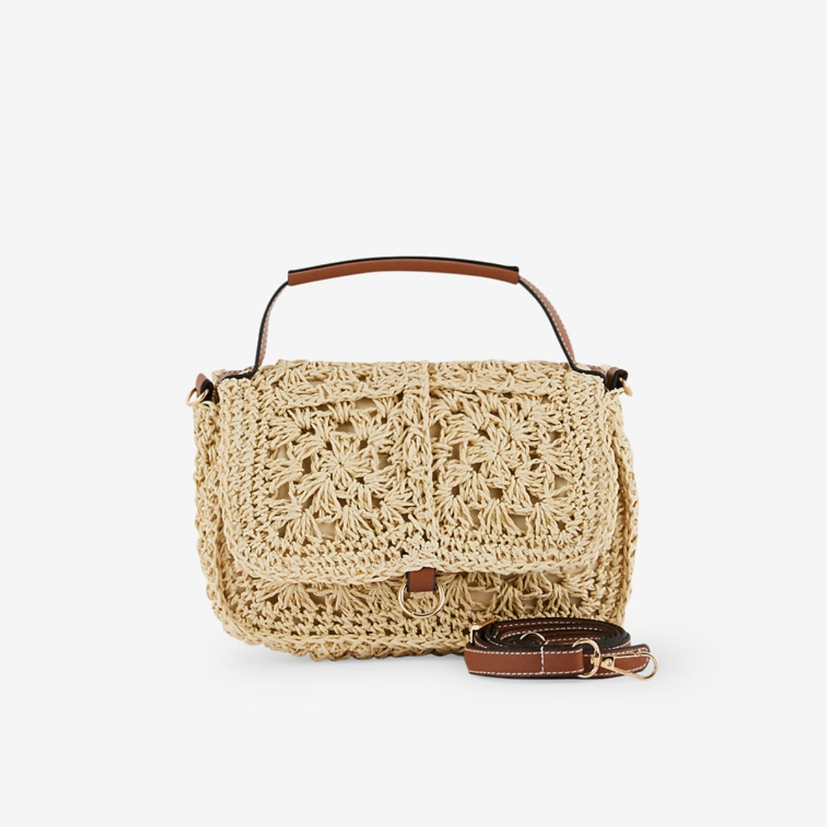 Sac à bandoulière raphia macramé beige