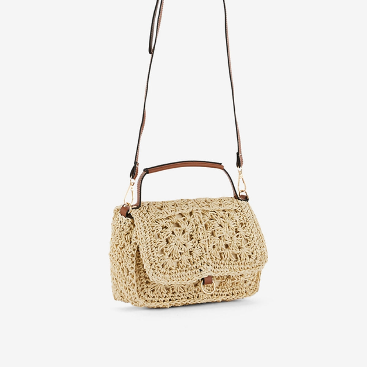 Sac à bandoulière raphia macramé beige
