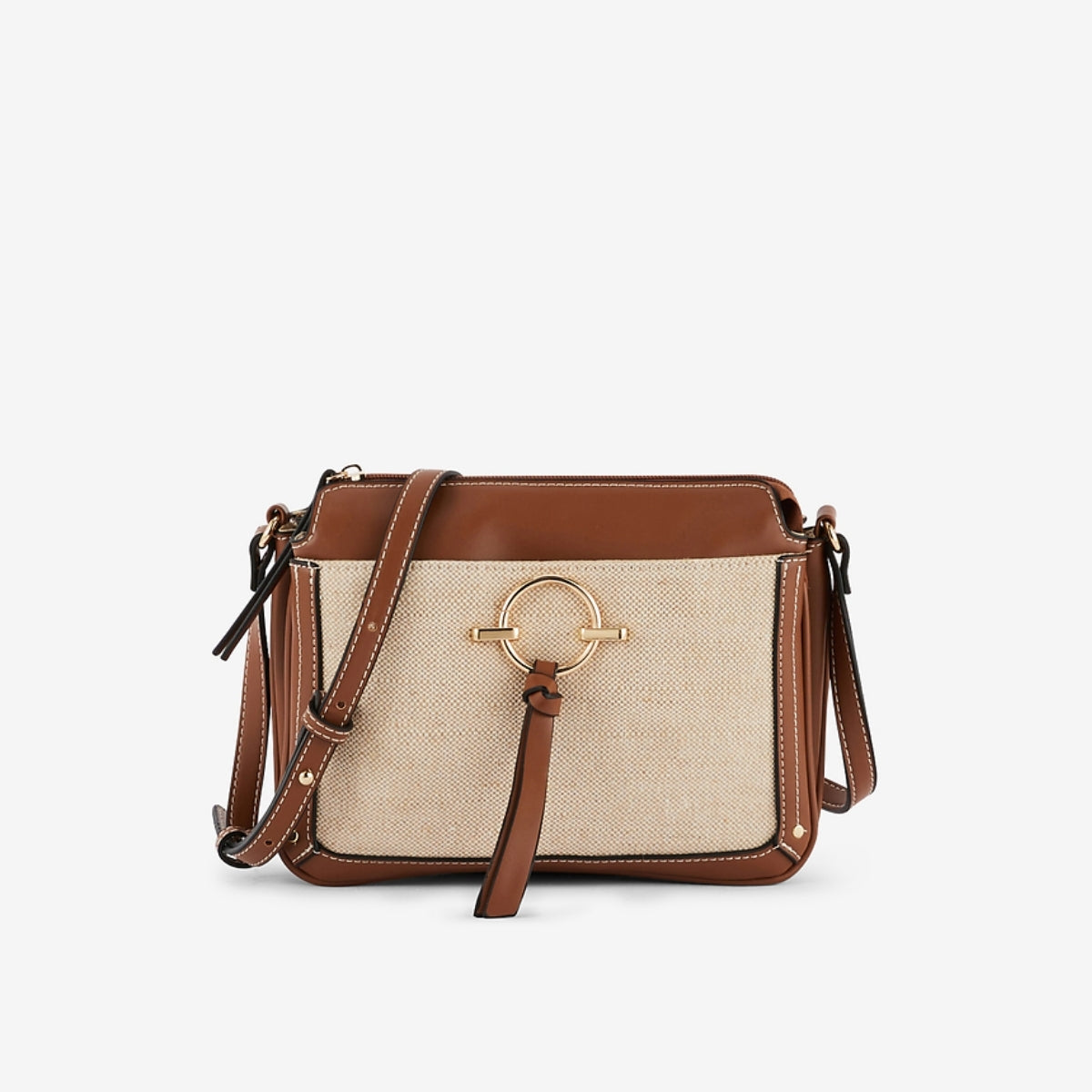 Sac à bandoulière bi-matière camel  et écru