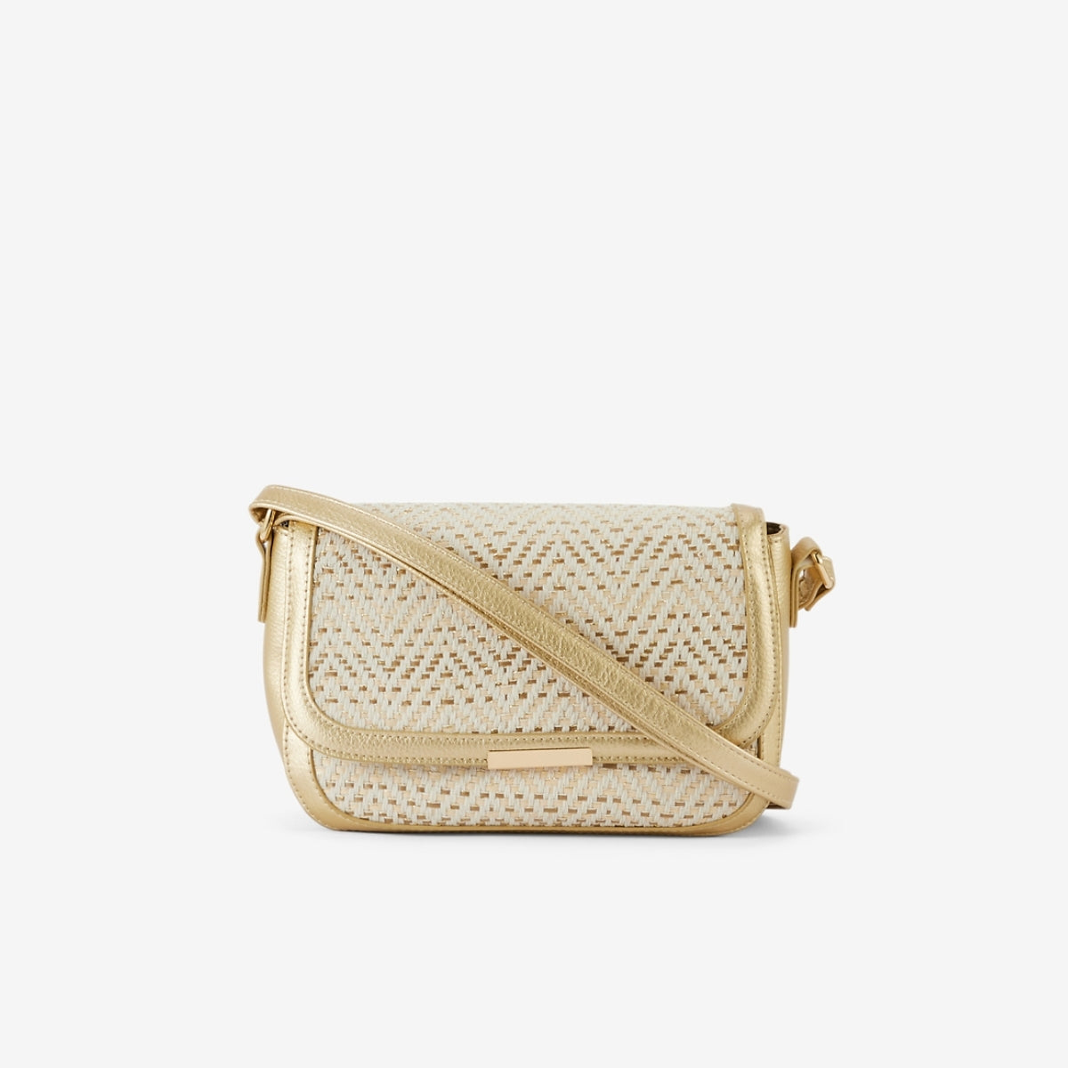 Sac à bandoulière bi-matière doré et ivoire