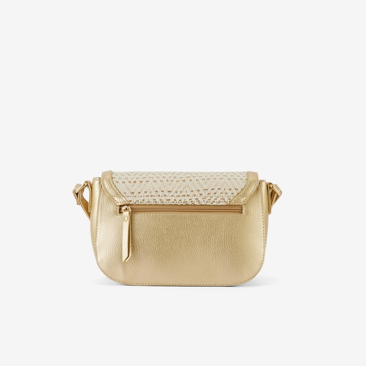 Sac à bandoulière bi-matière doré et ivoire