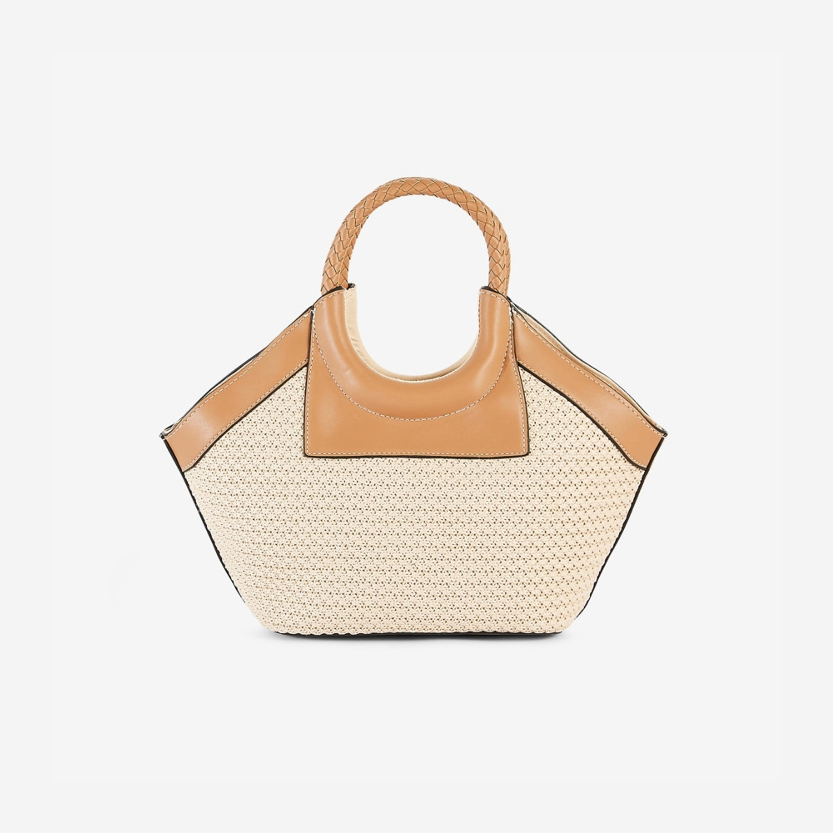 Panier effet paille et anses tressées beige et camel
