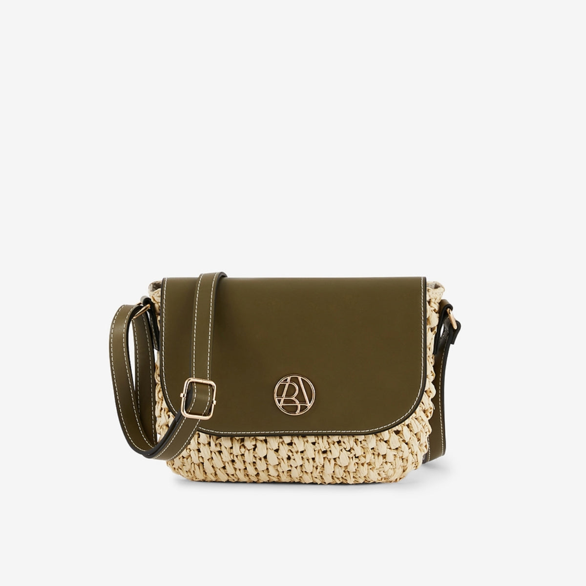 Sac à bandoulière paille bi-matière kaki