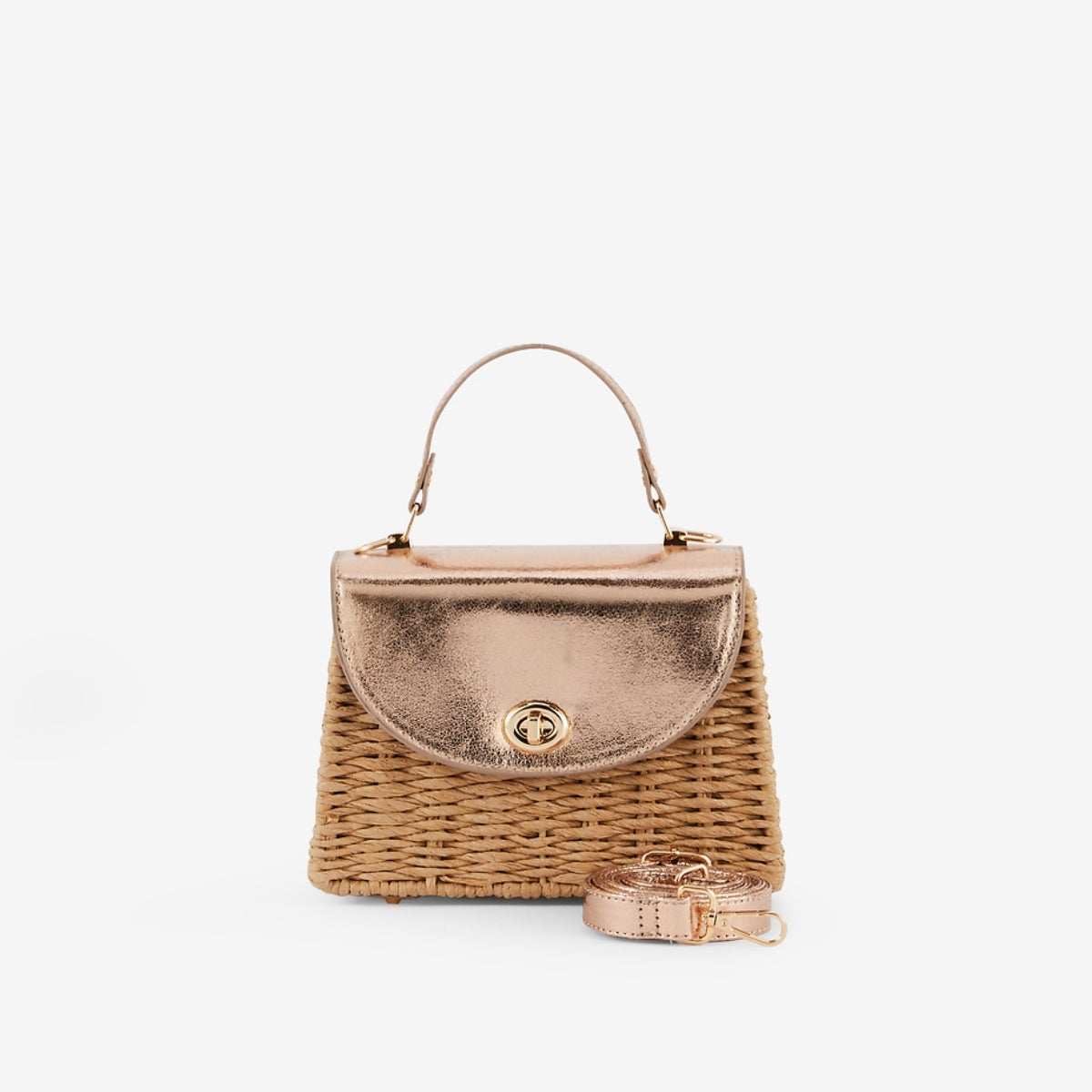 Sac à bandoulière en paille doré rose