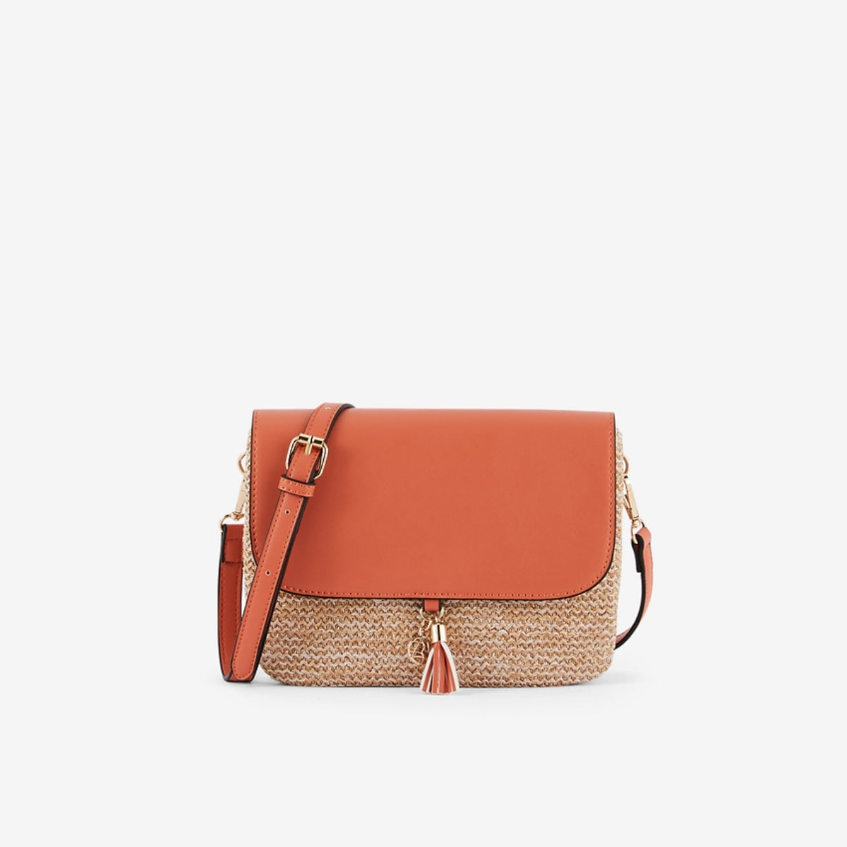 Sac à bandoulière bi-matière orange effet paille