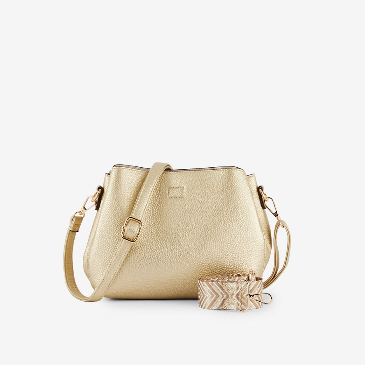 Sac doré effet grainé à bandoulière à motifs
