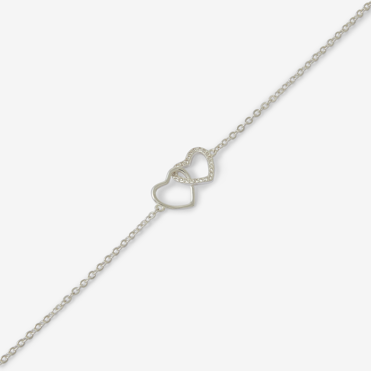 Bracelet chaine fine avec cœurs entremêlés zircon - argent garanti 925