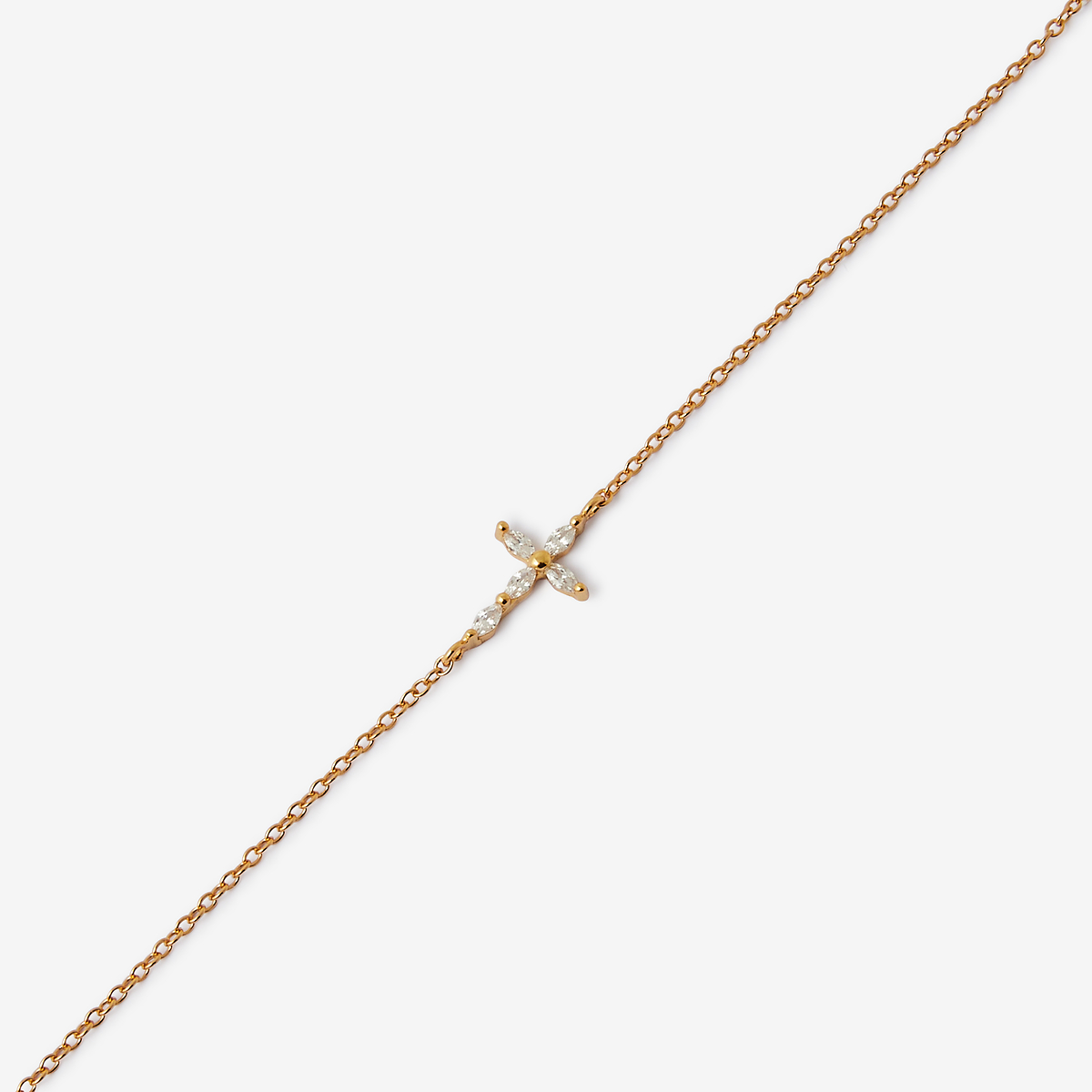 Bracelet chaine fine avec croix en zirconium argent garanti