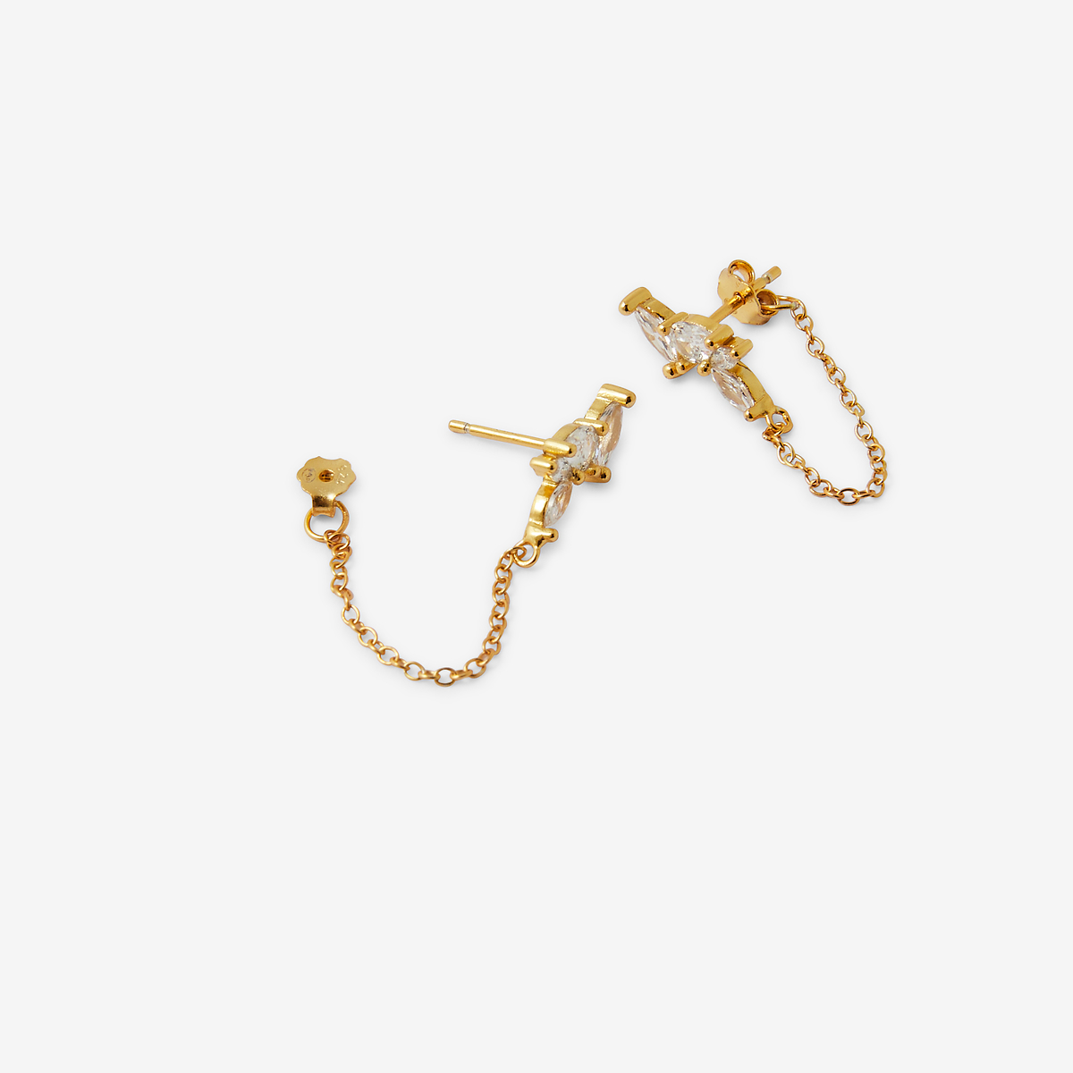 Puces zircon avec chaine fermoir - argent garanti 925 doré