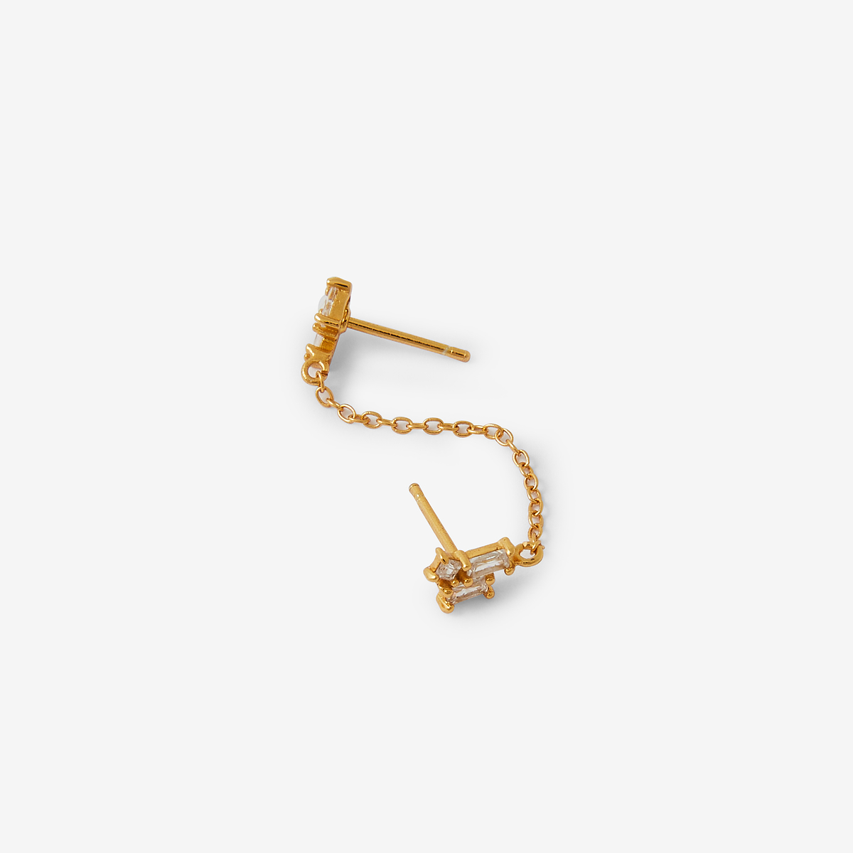 Bijoux d'oreilles 2 puces de zircon avec chaine - argent garanti 925