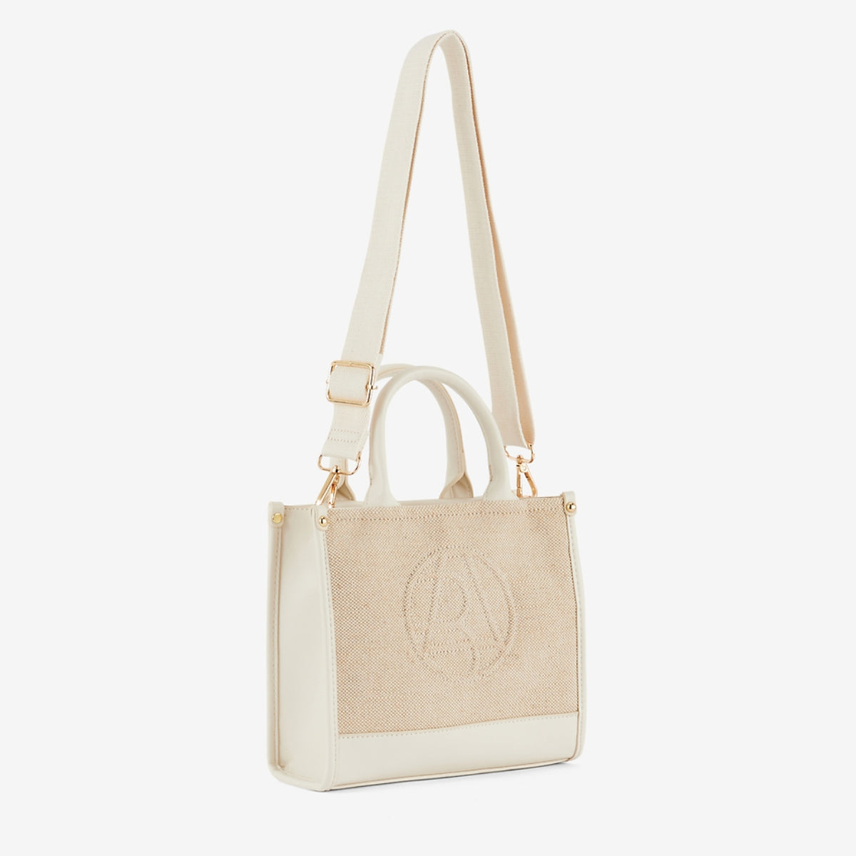 Sac porté main bi-matière ivoire