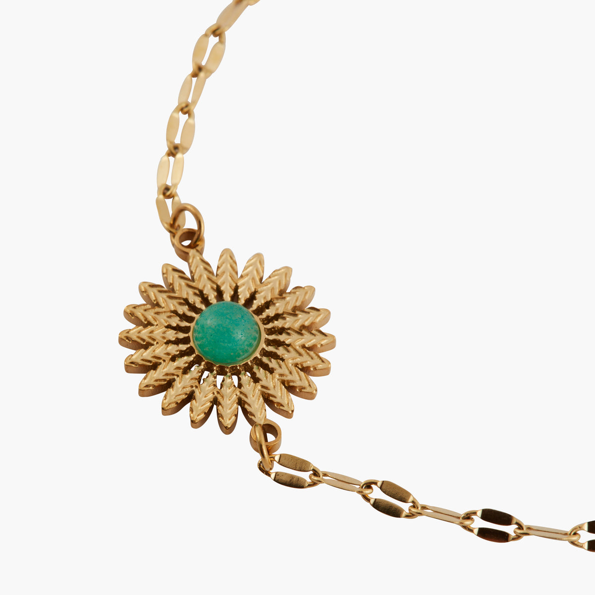 Bracelet médaillon soleil acier inoxydable et pierre de Jade