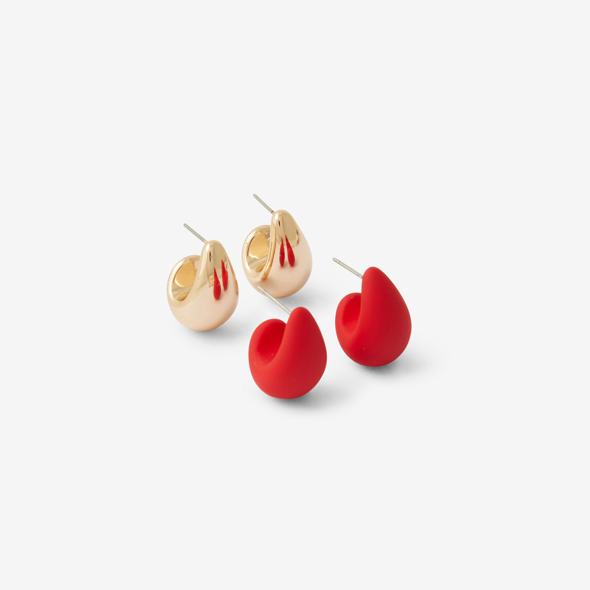 Set de 2 créoles gouttes rouges et dorées