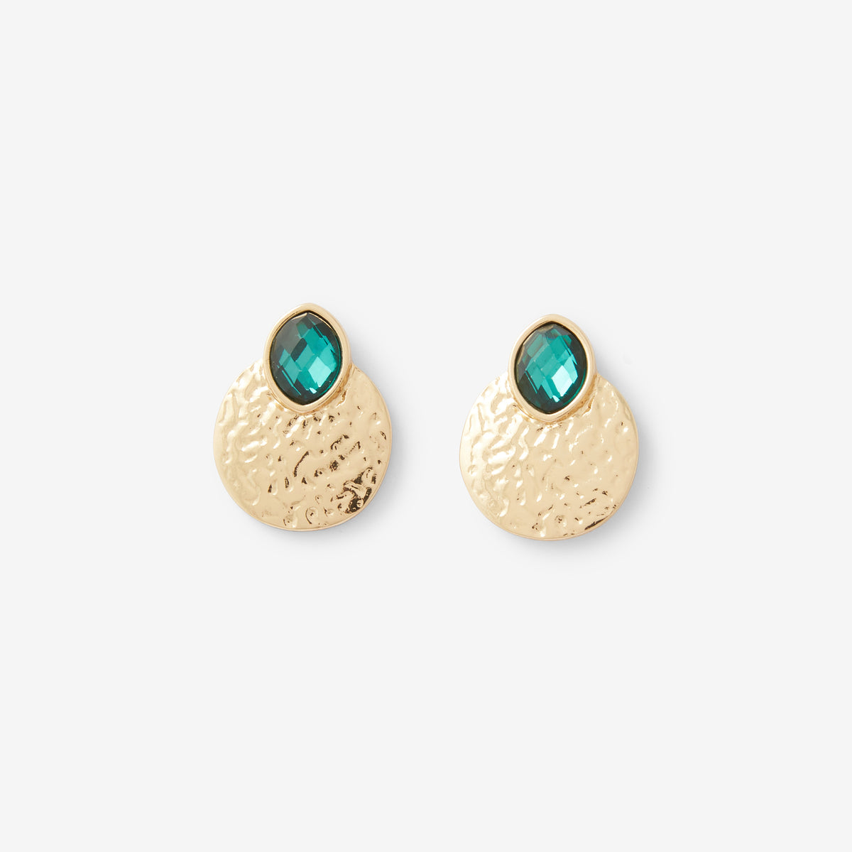 Petites boucles d'oreilles martelées avec pierre facettée
