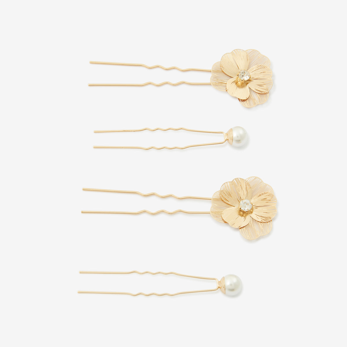 Set de 4 épingles à cheveux fleurs et perles blanches