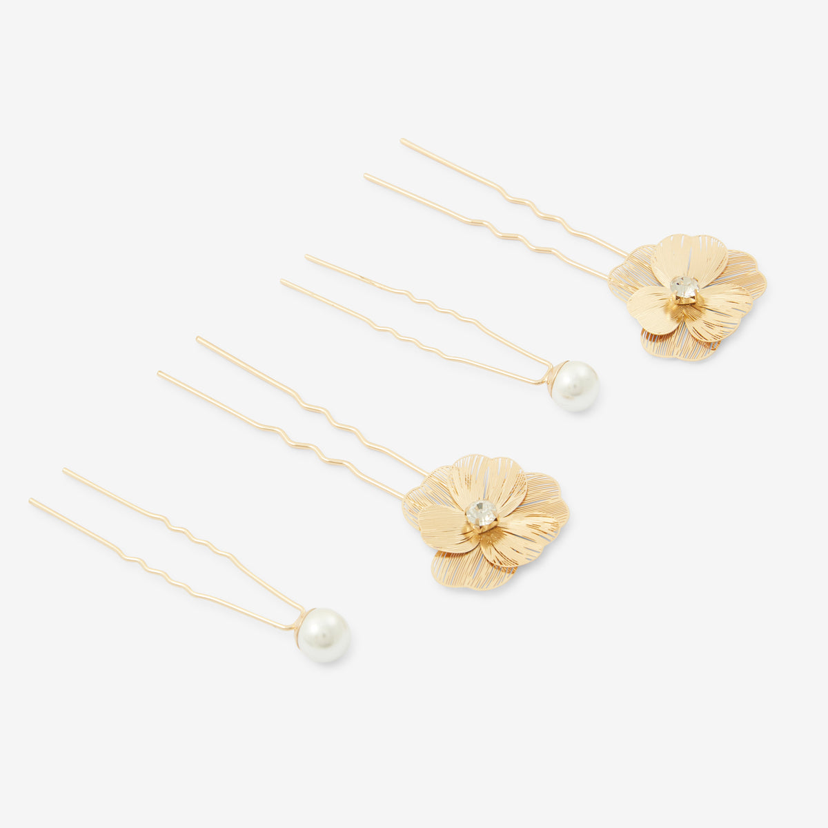 Set de 4 épingles à cheveux fleurs et perles blanches