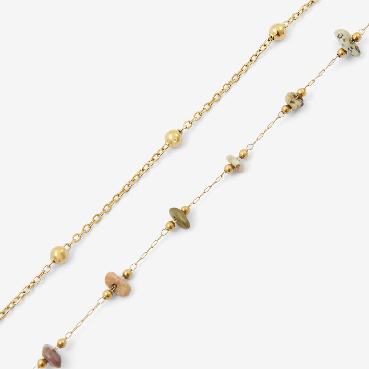 Set x2 bracelets chaine fine en acier inoxydable et pierre