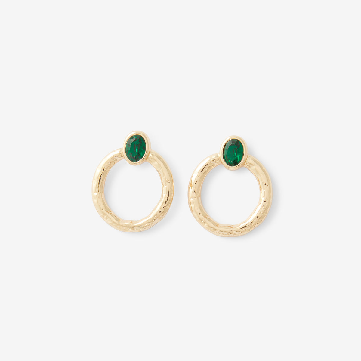 Boucles d'oreilles cercle martelés avec pierre facettée