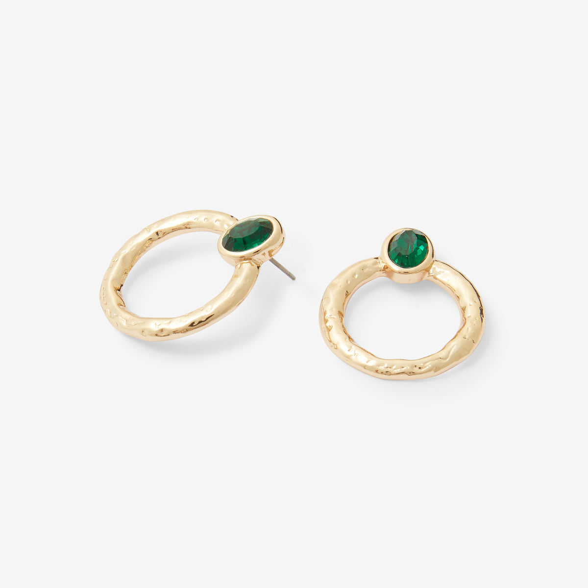 Boucles d'oreilles cercle martelés avec pierre facettée