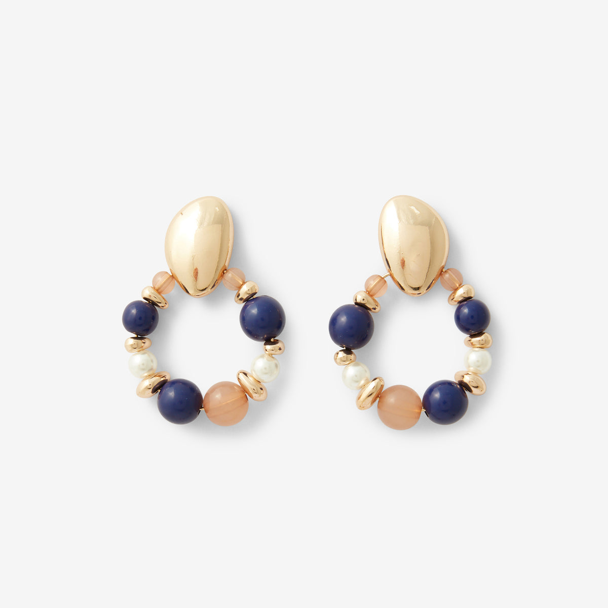 Boucles d'oreilles pendantes perles fantaisie bleu et rose saumon