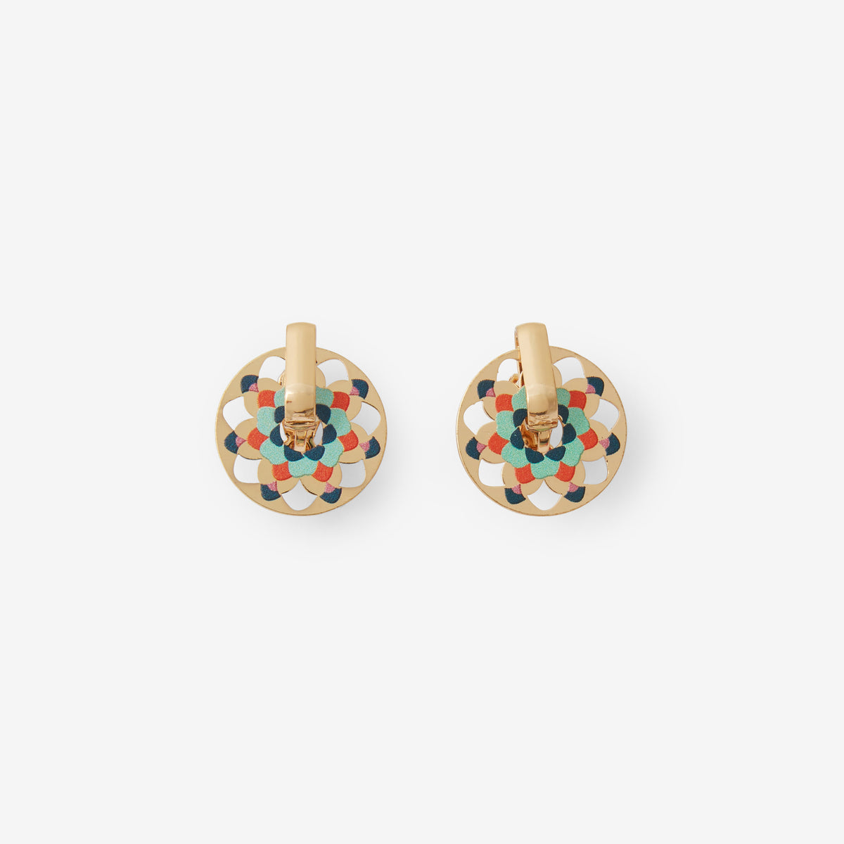 Boucles d'oreilles rondes à clips motifs multicolores