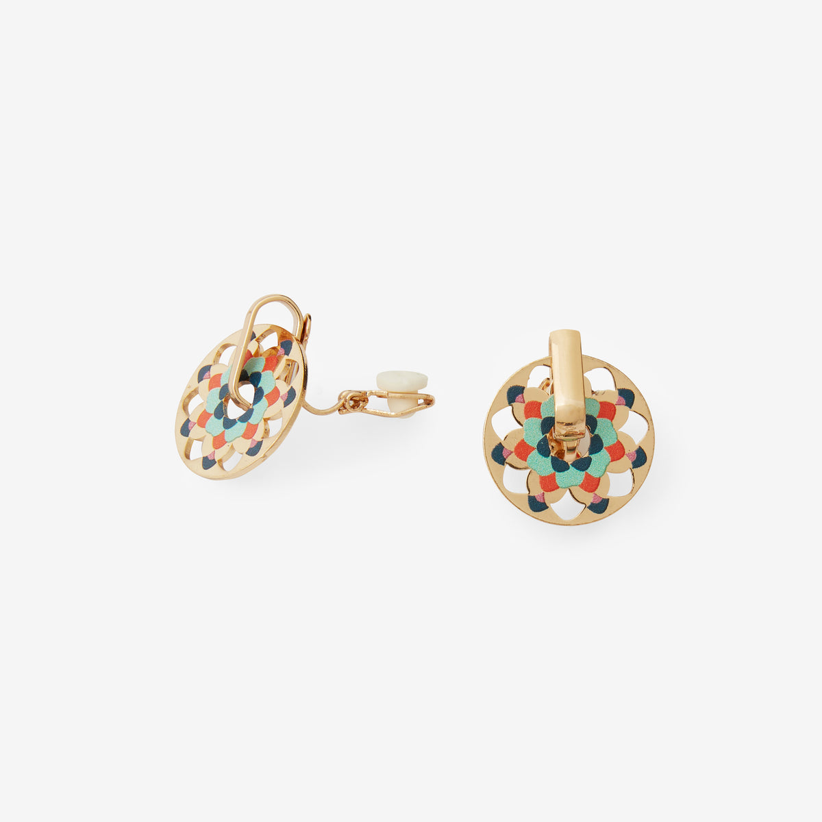 Boucles d'oreilles rondes à clips motifs multicolores