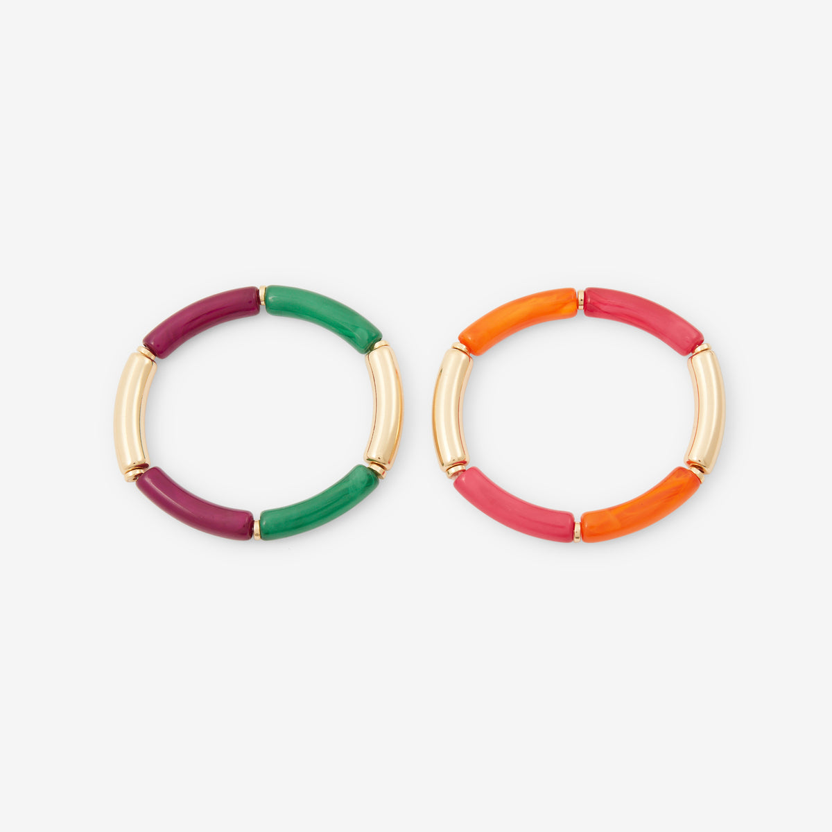 Set de 2 bracelets élastiques en résine multicolore