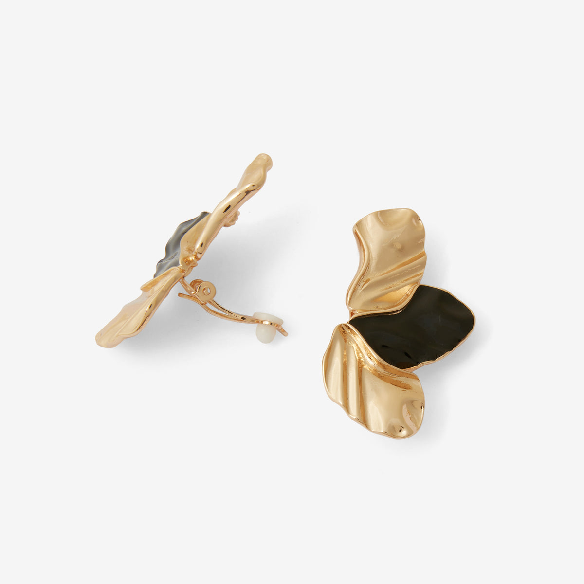 Boucles d'oreilles à clips fleurs noir et doré