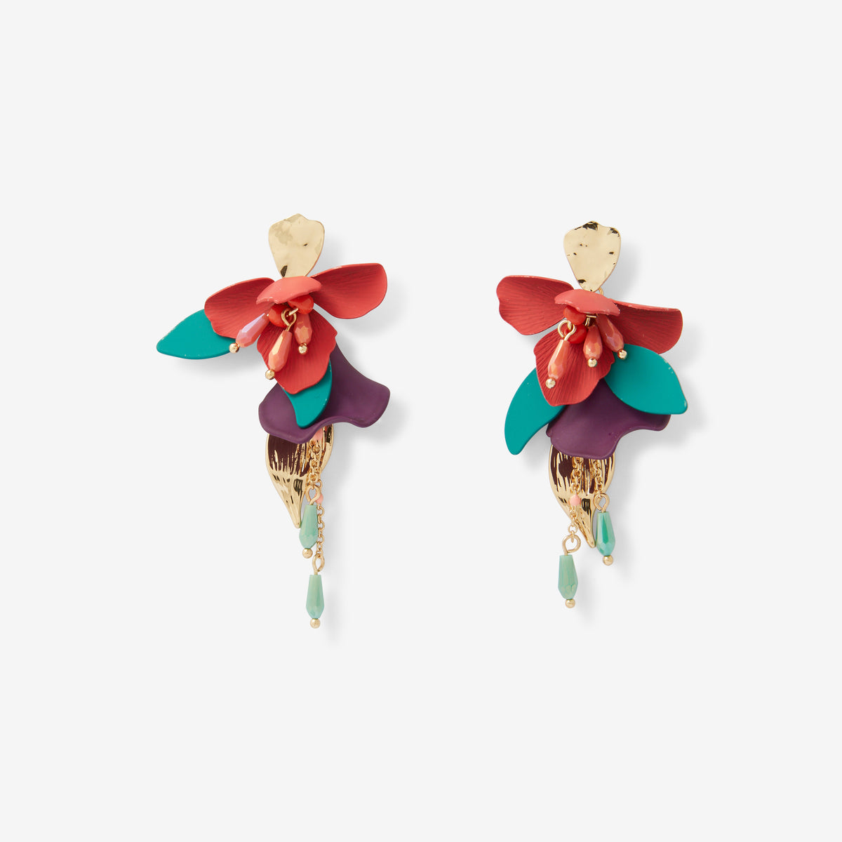 Boucles d'oreilles longues fleur multicolore