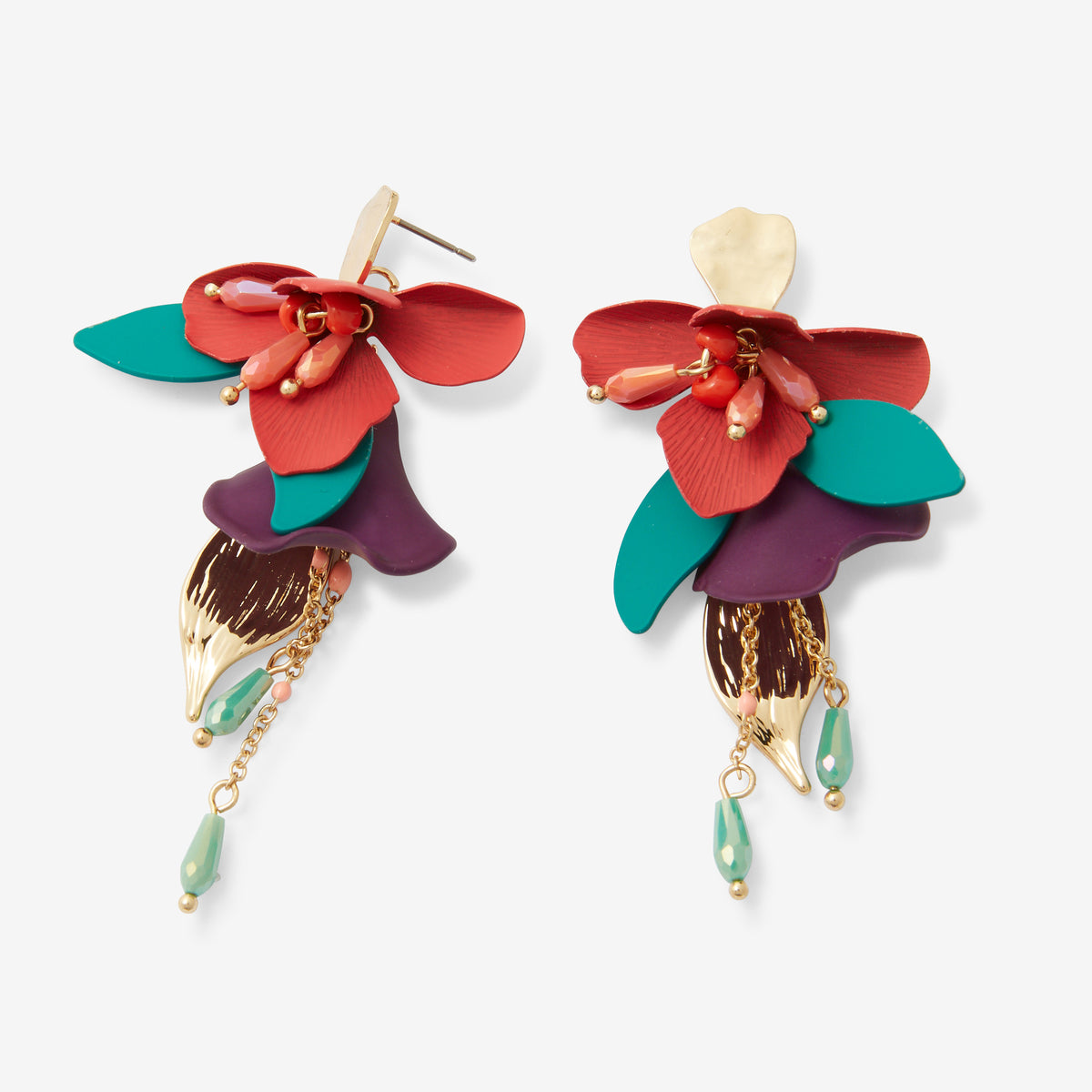 Boucles d'oreilles longues fleur multicolore