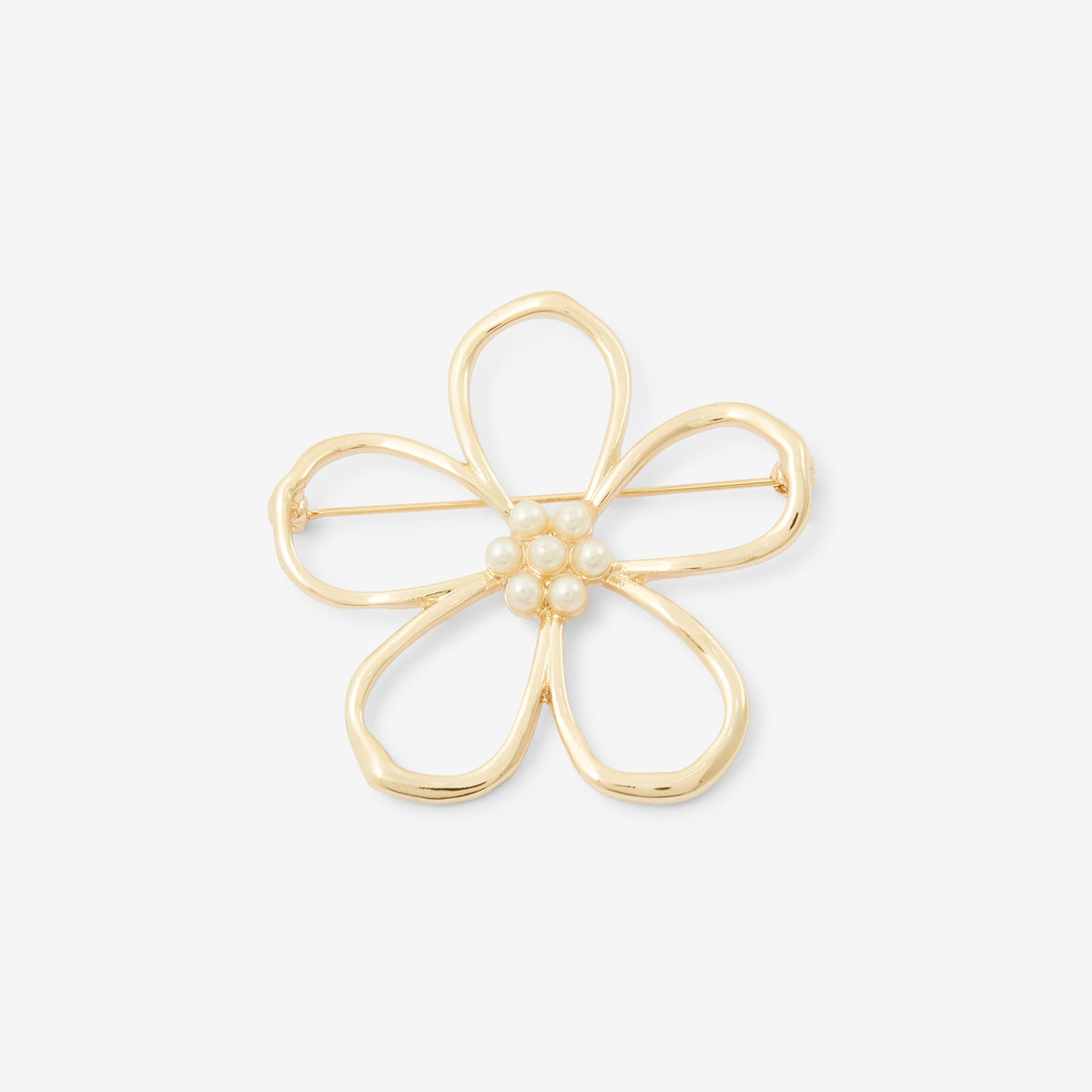 Broche fleur dorée avec perles d'imitation