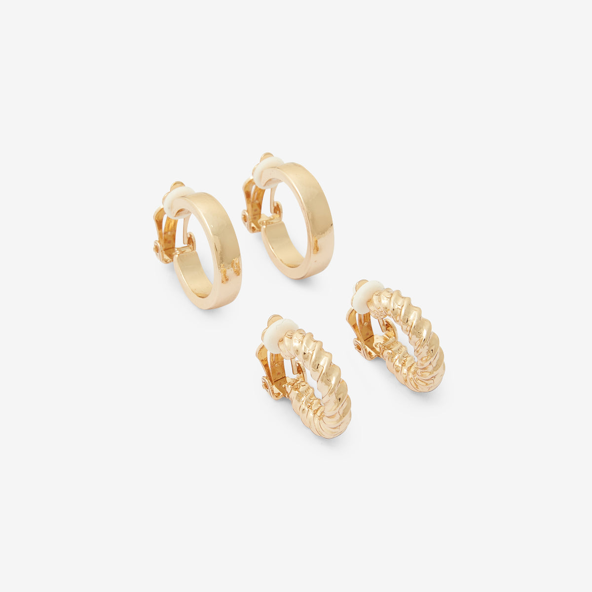 Set x2 paires de petites créoles à clips dorées