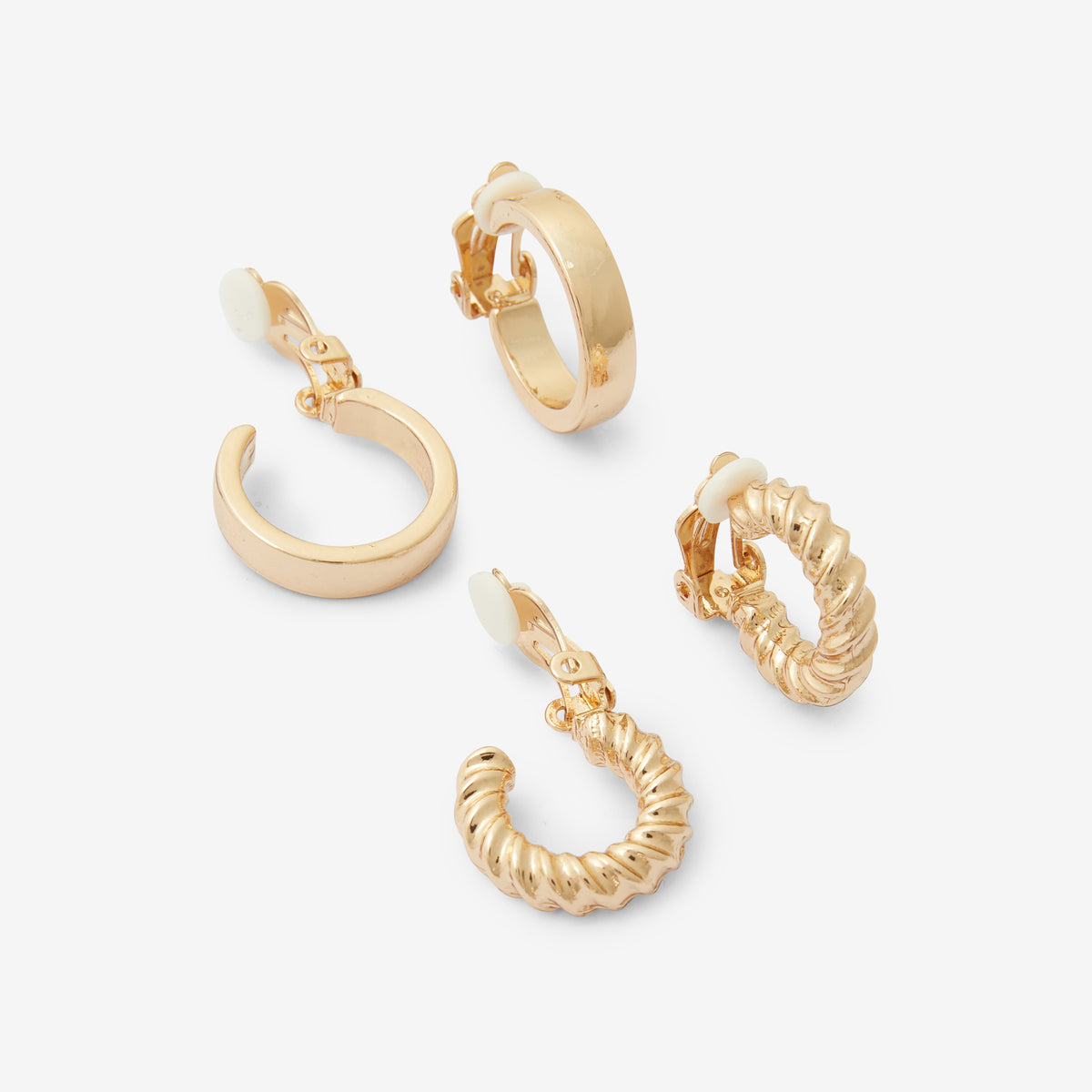 Set x2 paires de petites créoles à clips dorées