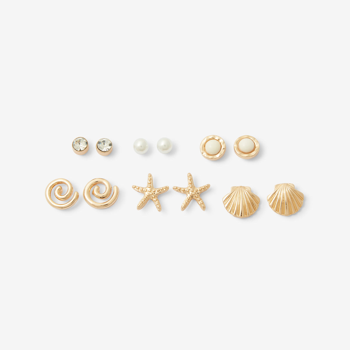 Set x6 paires de puces d'oreilles étoile de mer et coquillage