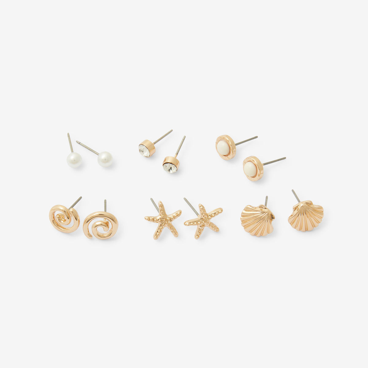 Set x6 paires de puces d'oreilles étoile de mer et coquillage