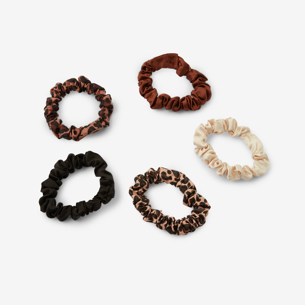 Set de 5 mini chouchous unis et à motifs léopard